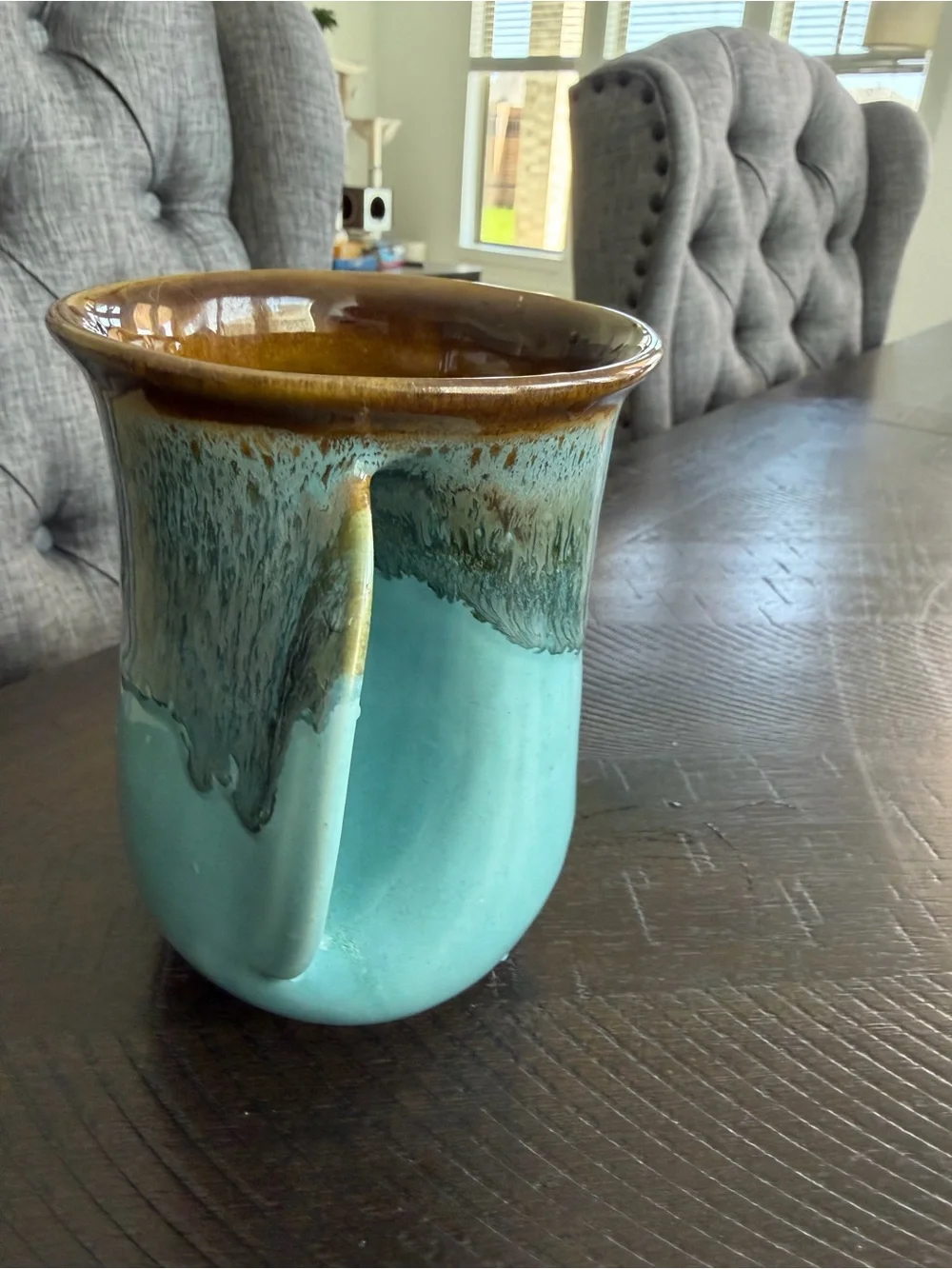 Handmade Ceramic Drip Glaze Mug in Turquoise and Brown